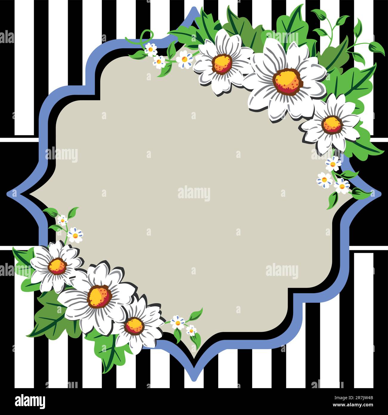 Cadre de fleurs blanches avec espace pour votre texte, logo ou dessin sur fond noir - bandes blanches Illustration de Vecteur
