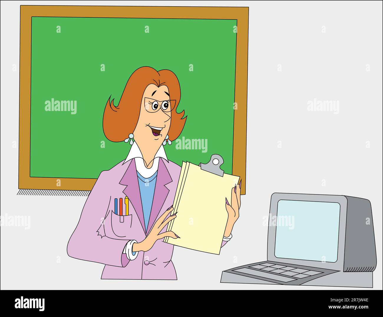 C'est une femme enseignante dire et montrer des informations intéressantes Illustration de Vecteur