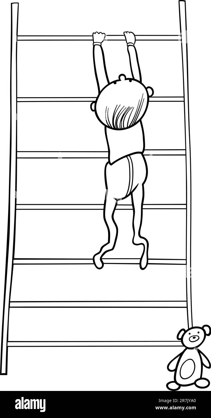 Illustration de bébé garçon escalade sur bibliothèque pour Coloring Book Illustration de Vecteur