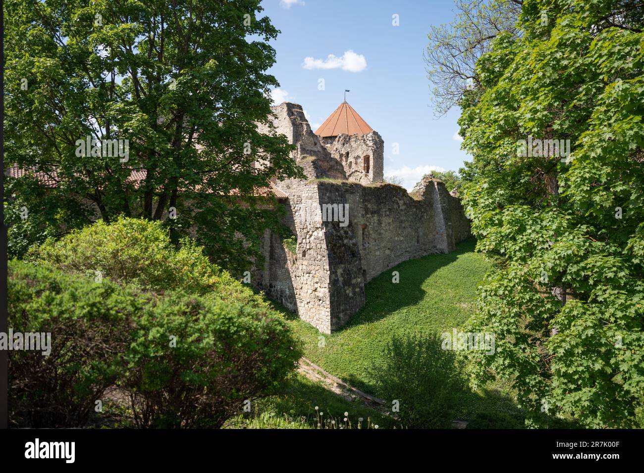 Vue sur le château médiéval de Cēsis en Lettonie Banque D'Images
