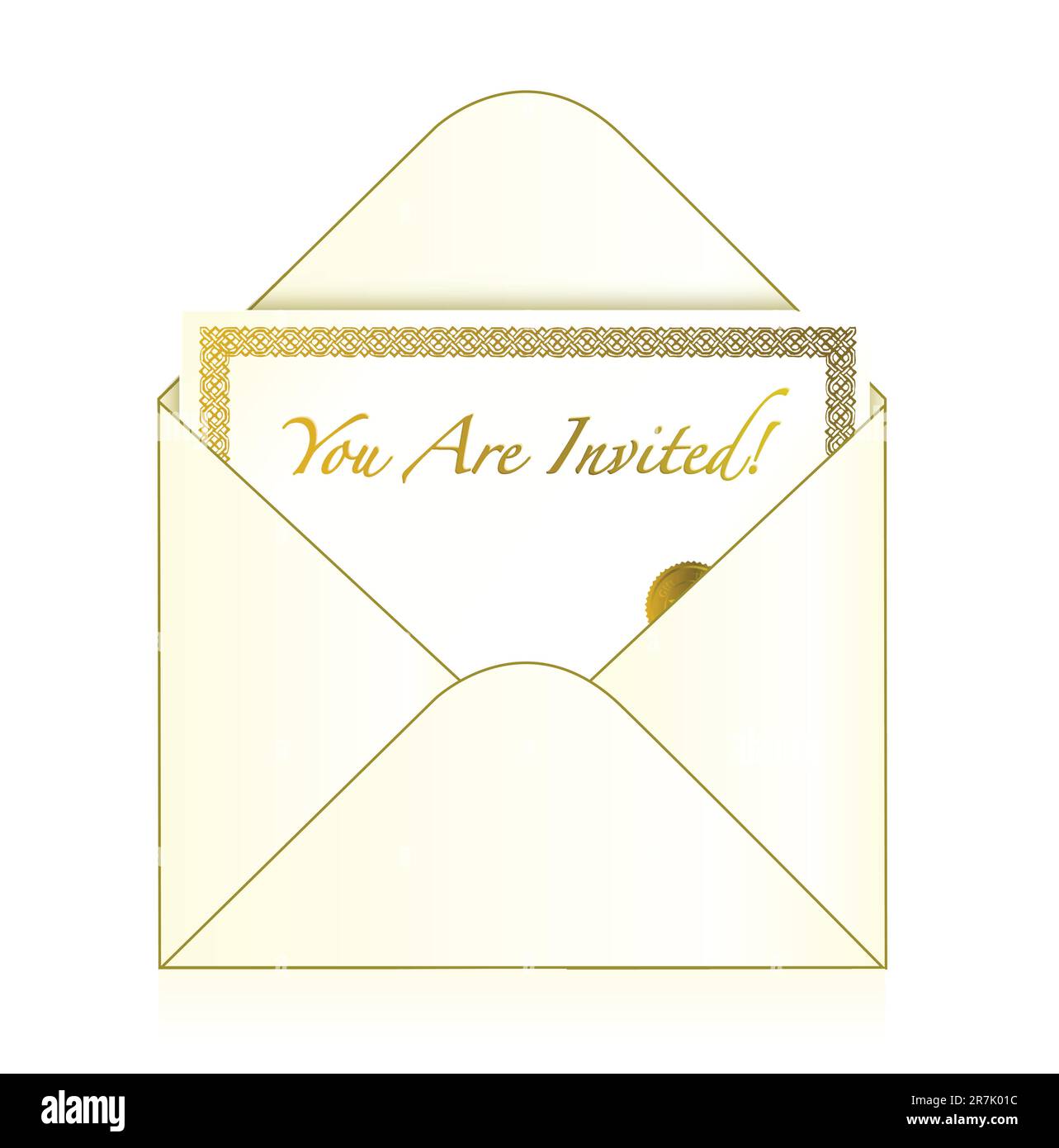 Panier d'invitation à l'intérieur d'une enveloppe de dessin d'illustration isolée sur blanc Illustration de Vecteur