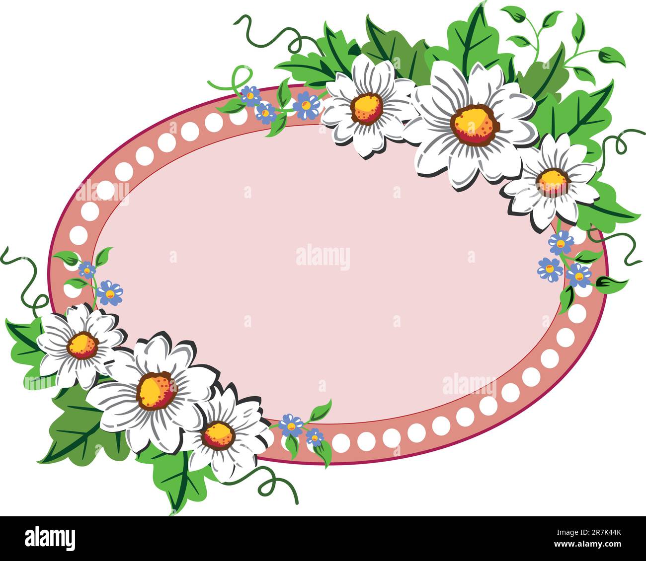 Cadre ovale blanc à motif fleurs de Marguerite avec espace pour votre texte, votre logo ou votre dessin Illustration de Vecteur