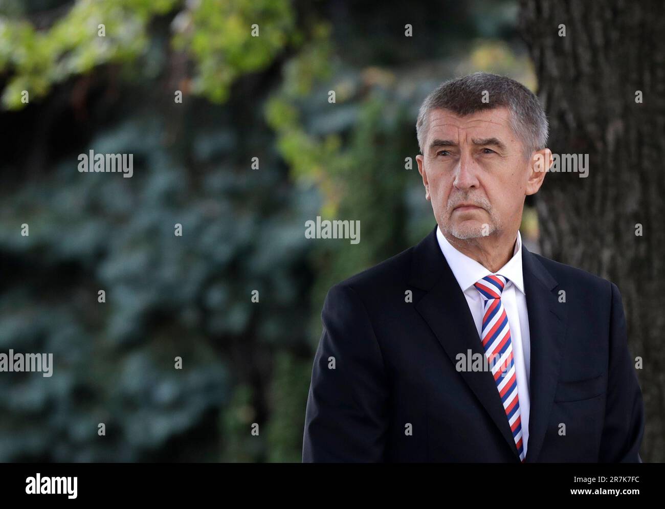 FILE - Czech Republic's Prime Minister Andrej Babis waits in front of his residency in Prague, Czech Republic, Oct. 26, 2018. Lawmakers in the lower house of Czech Parliament agreed on Friday, June 16, 2023, to tighten the country’s clash of interest legislation to ban politicians from owing media in a direct snub to former populist Prime Minister Andrej Babis. (AP Photo/Petr David Josek, File) Banque D'Images