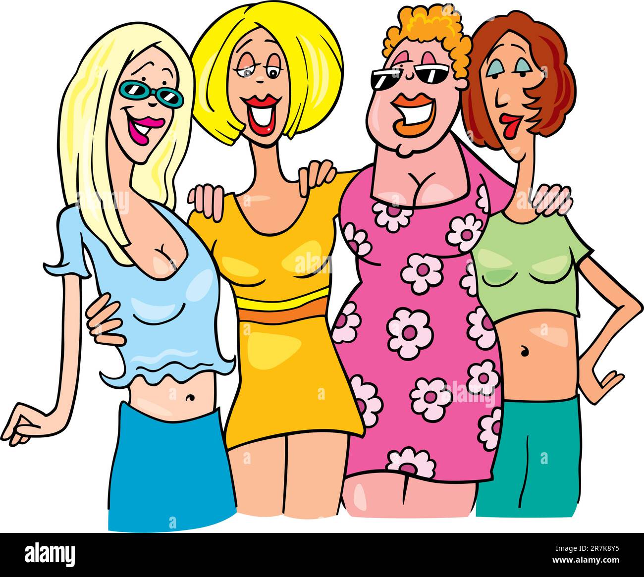 Cartoon illustration de quatre femmes sur la réunion Illustration de Vecteur