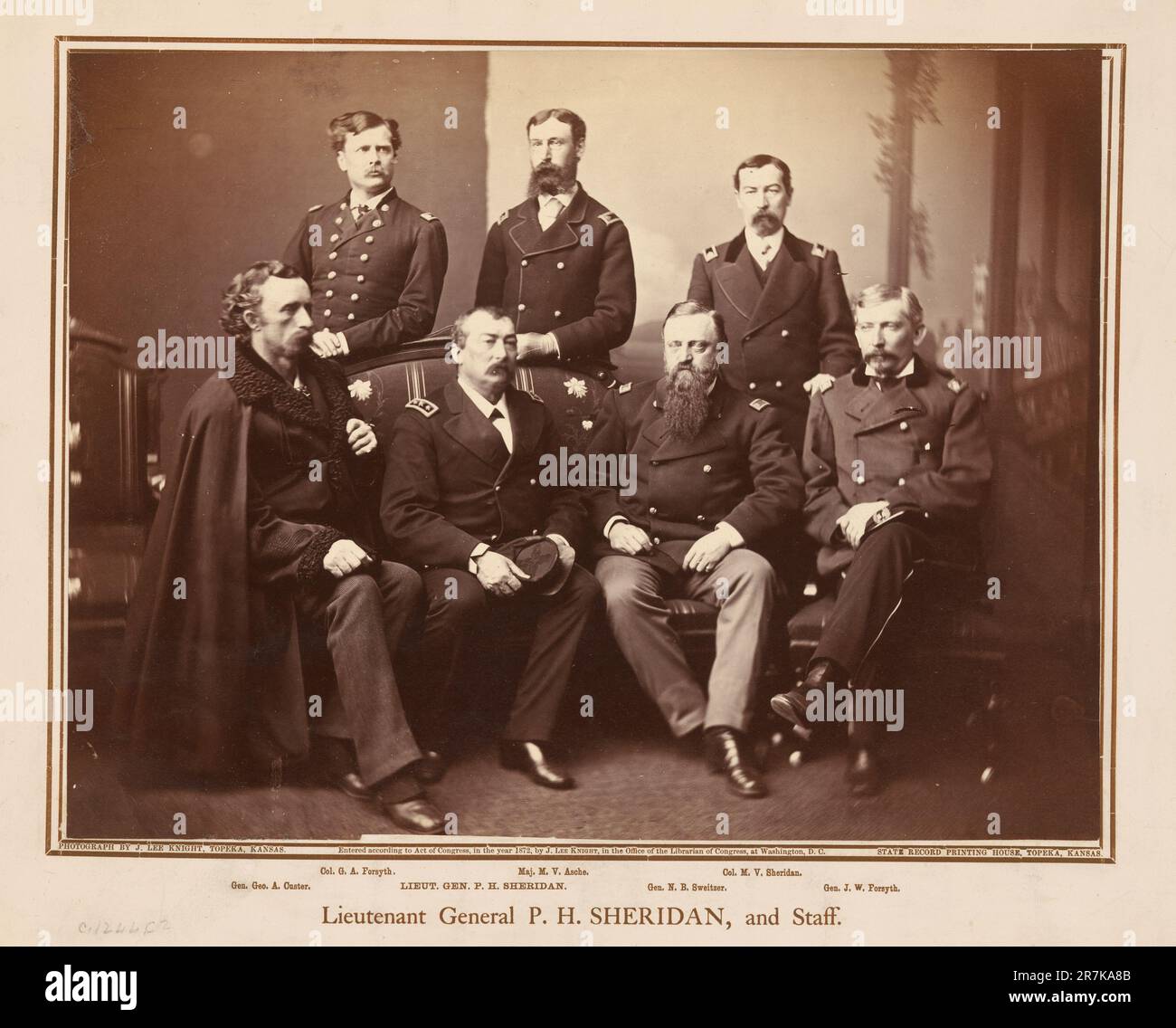 Philip Henry Sheridan, George Armstrong Custer, George A. Forsyth, Morris Joseph Asch, Nelson B. Sweitzer, Michael Vincent Sheridan et James Forsyth 1872 Banque D'Images