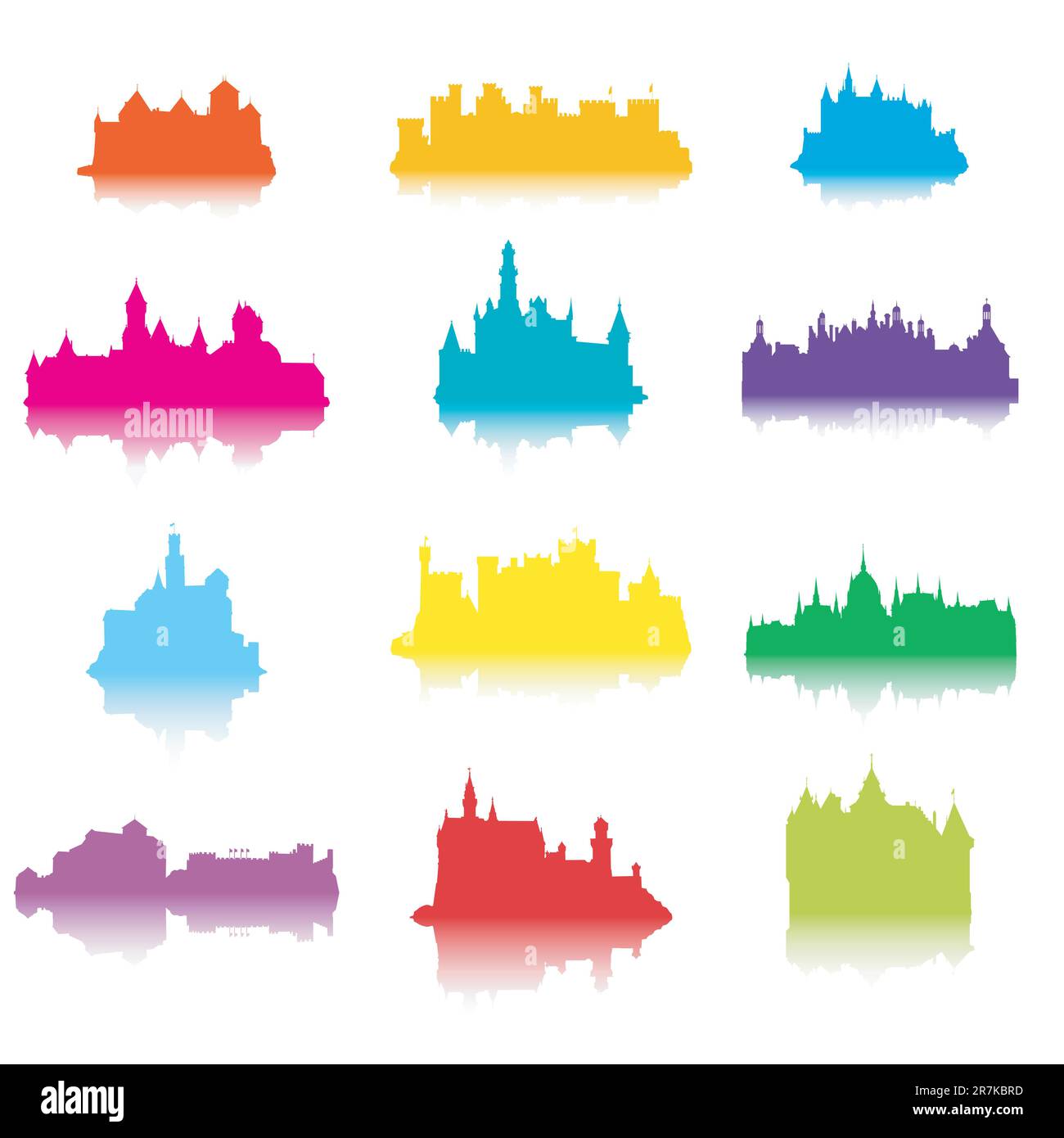 Silhouettes de château colorées Illustration de Vecteur
