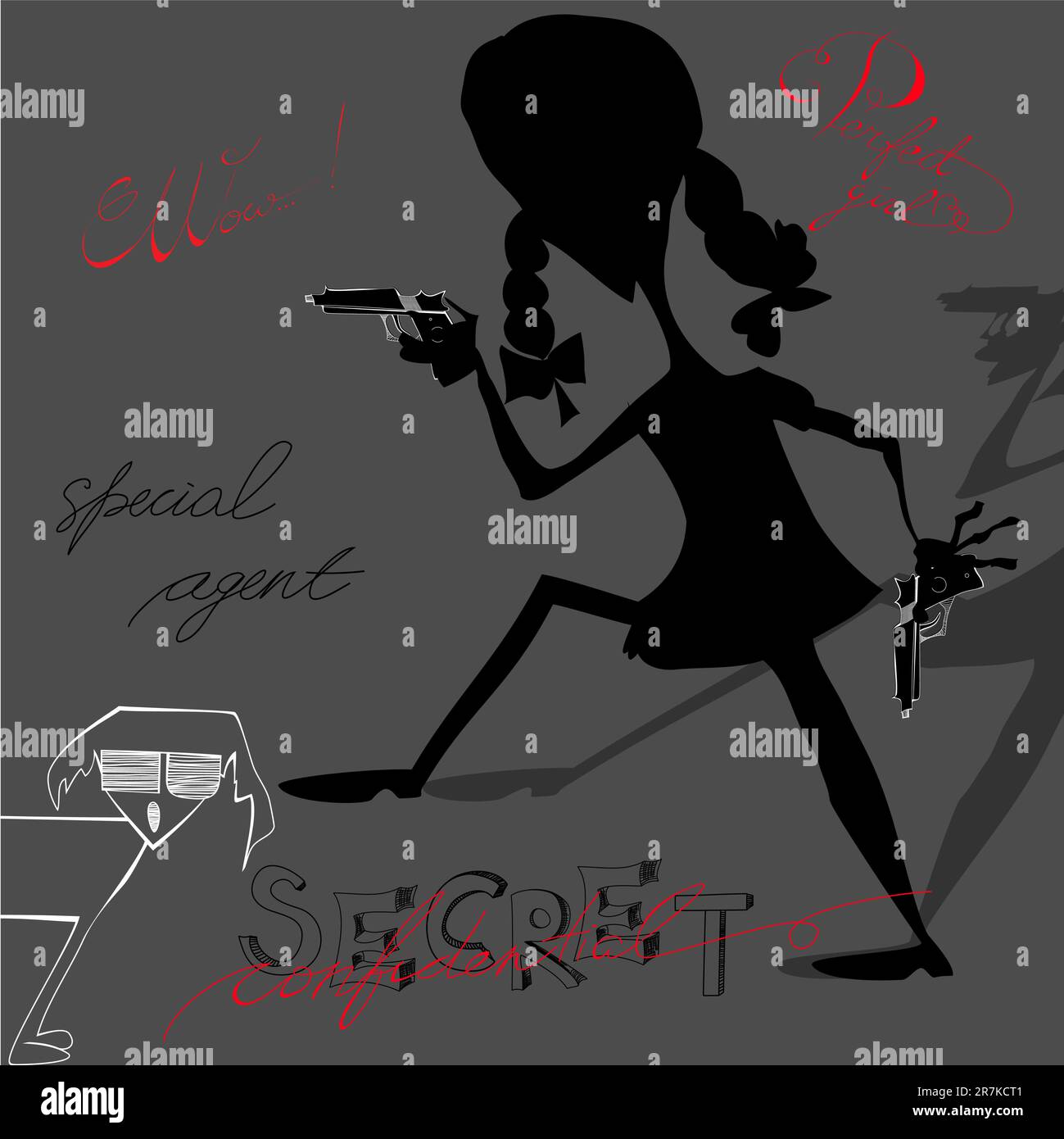 Silhouette de jeune femme avec pistolet Illustration de Vecteur