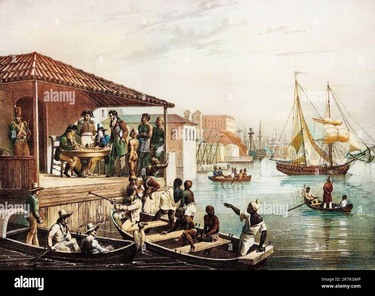 Dépôt d'esclaves - dans 'Voyage pittoresque et historique au Bresil depuis 1816 jusqu'en 1821' par Maurice Rugendas, 1835 Banque D'Images