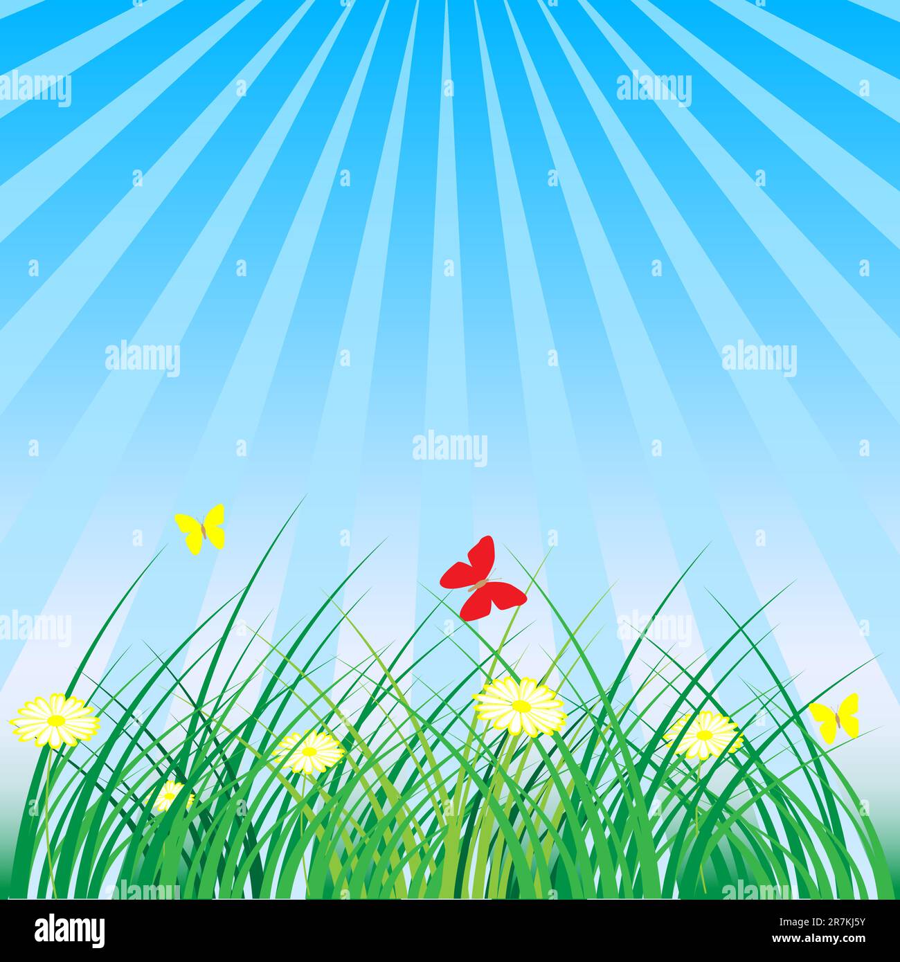 Été - printemps Nature Contexte : L'herbe, papillons, fleurs Daisy Illustration de Vecteur