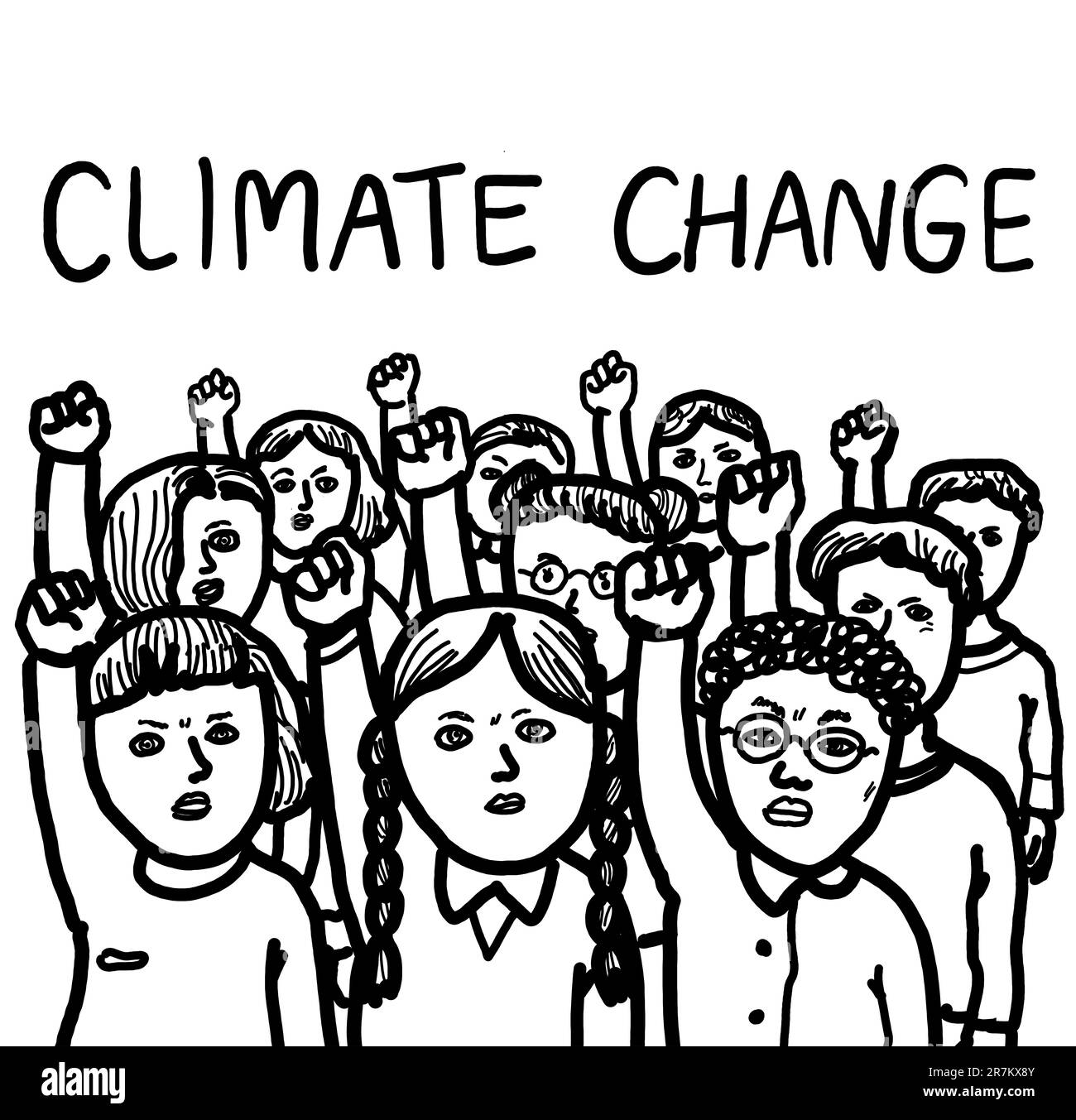 Un groupe de jeunes étudiants militants protestant et font un mouvement social sur le changement climatique. Banque D'Images