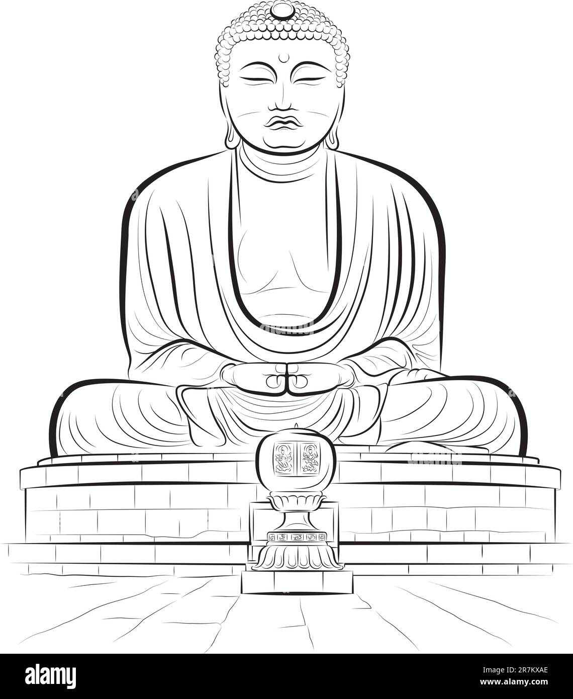 Dessin du monument du Bouddha géant à Kamakura, Japon. Illustration vectorielle Illustration de Vecteur