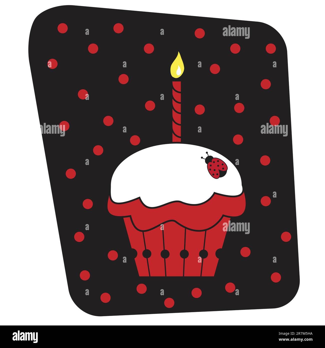 Cupcake de coccinelle rouge et noir mignon avec bougie Illustration de Vecteur