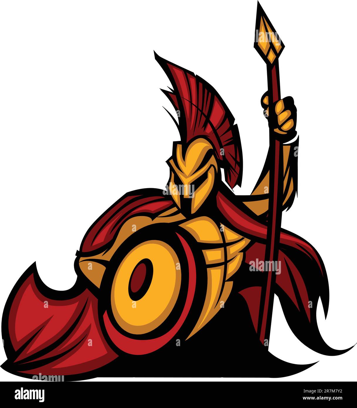 Spartiate grecque ou mascotte de cheval de Troie tenant un bouclier et une lance Illustration de Vecteur