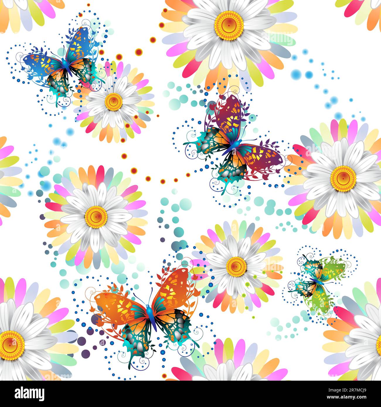Modèle de couleur transparente avec papillons et fleurs Illustration de Vecteur