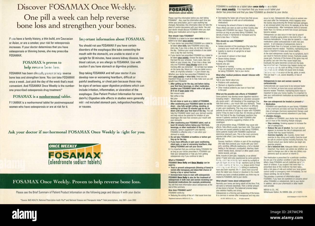 Acid Alendronic, publicité médicament Fosamax dans un magazine 2002 Banque D'Images