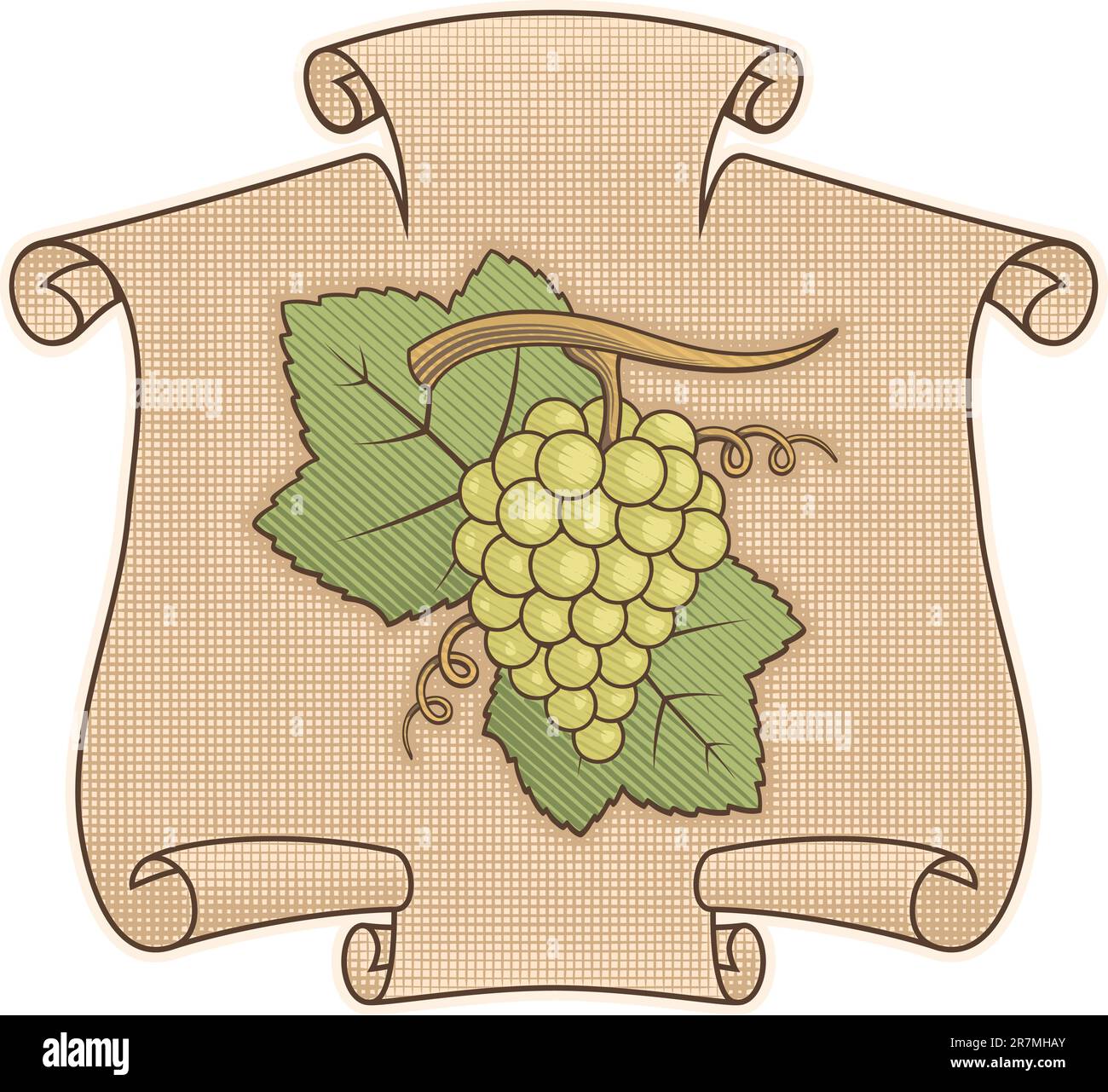 Icône de raisin sur le rouleau beige avec ombrage en bois. Illustration de Vecteur
