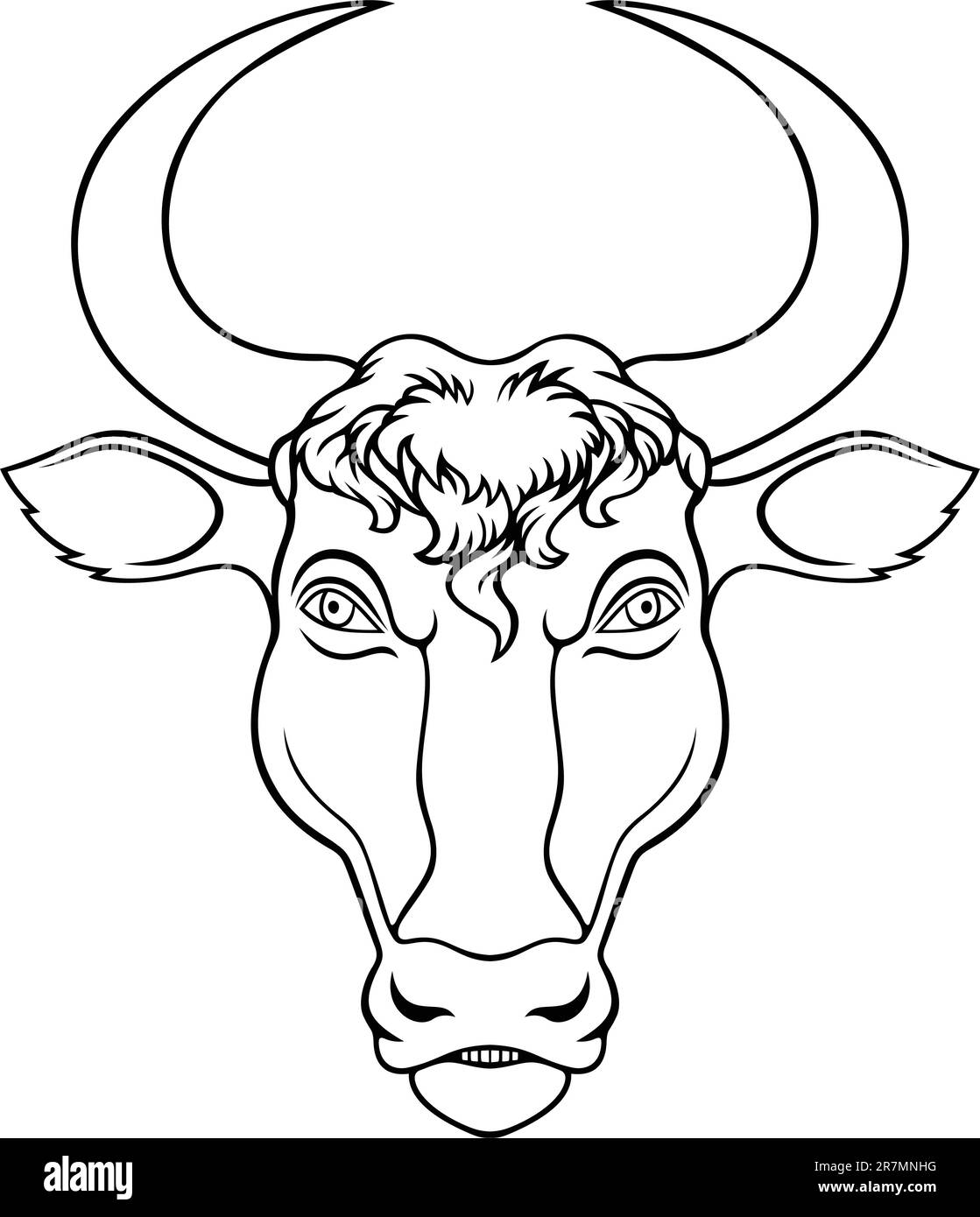Tête de taureau isolée sur blanc Illustration de Vecteur