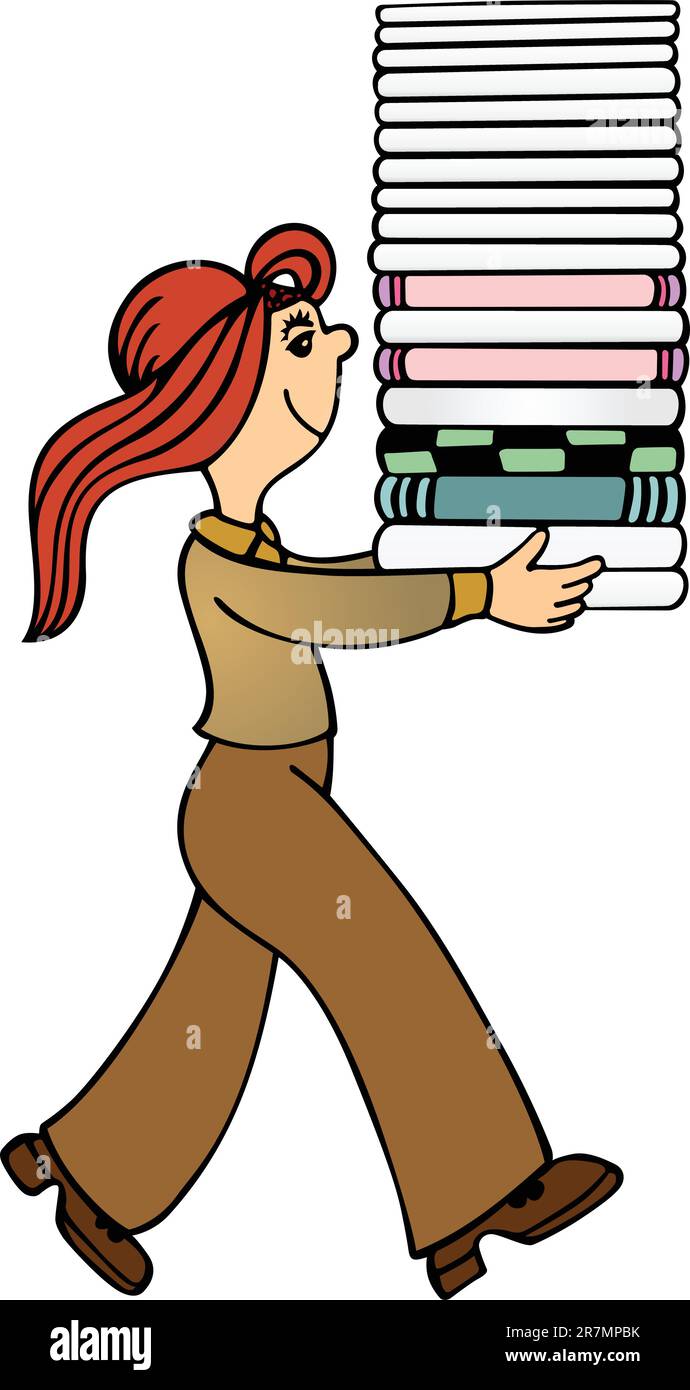 Femme portant une pile de draps blancs Illustration de Vecteur
