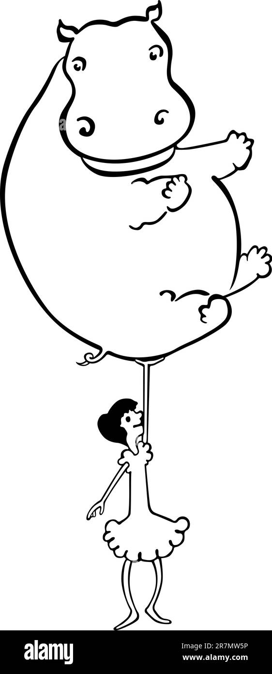 Fille tenant l'hippopotame Illustration de Vecteur