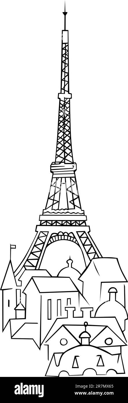 Tour Eiffel avec maisons sur fond blanc Illustration de Vecteur