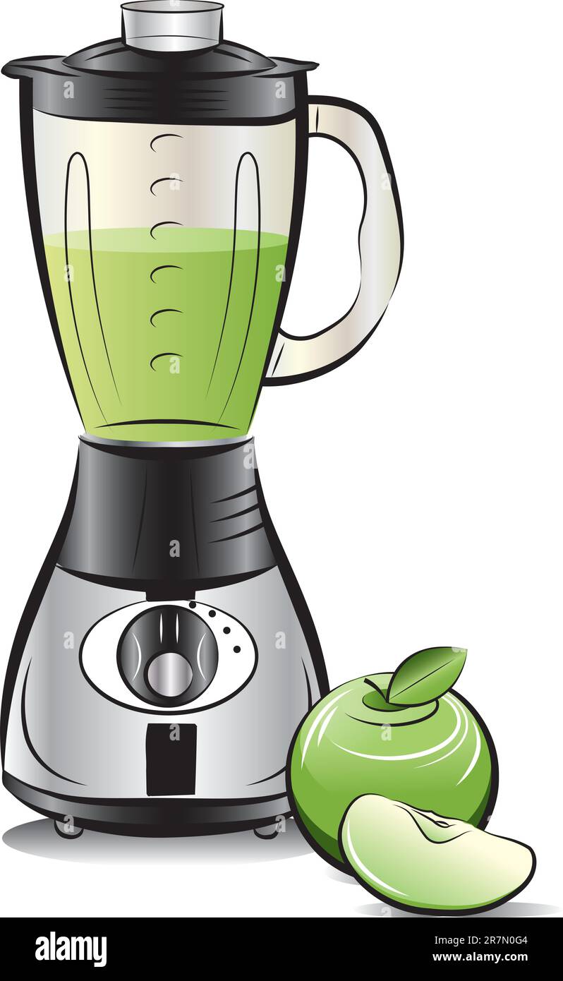 Mélangeur de cuisine à dessin de couleur avec du jus de pomme. Illustration vectorielle Illustration de Vecteur