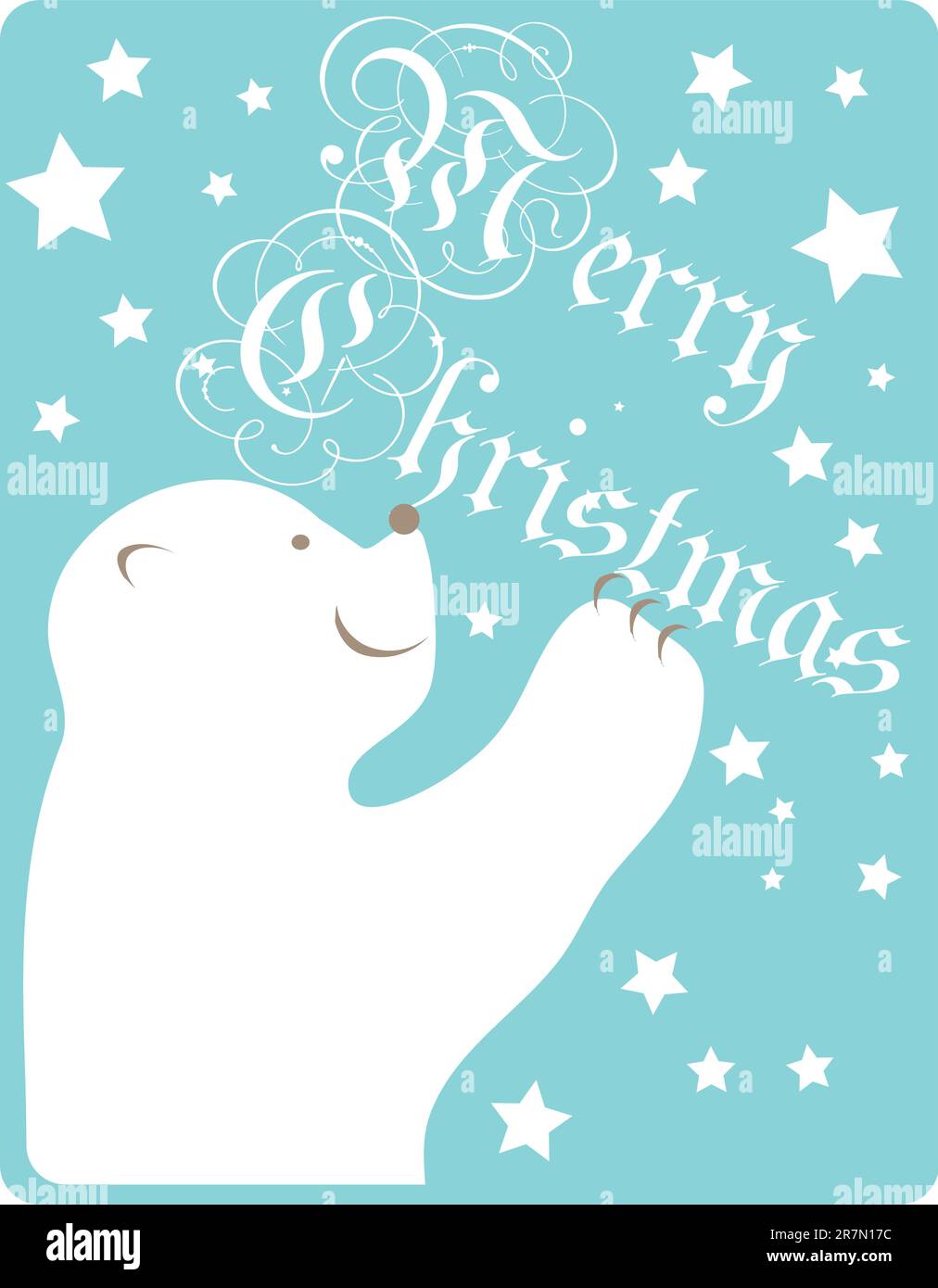 Carte de Noël Vector Merry avec ours blanc heureux Illustration de Vecteur