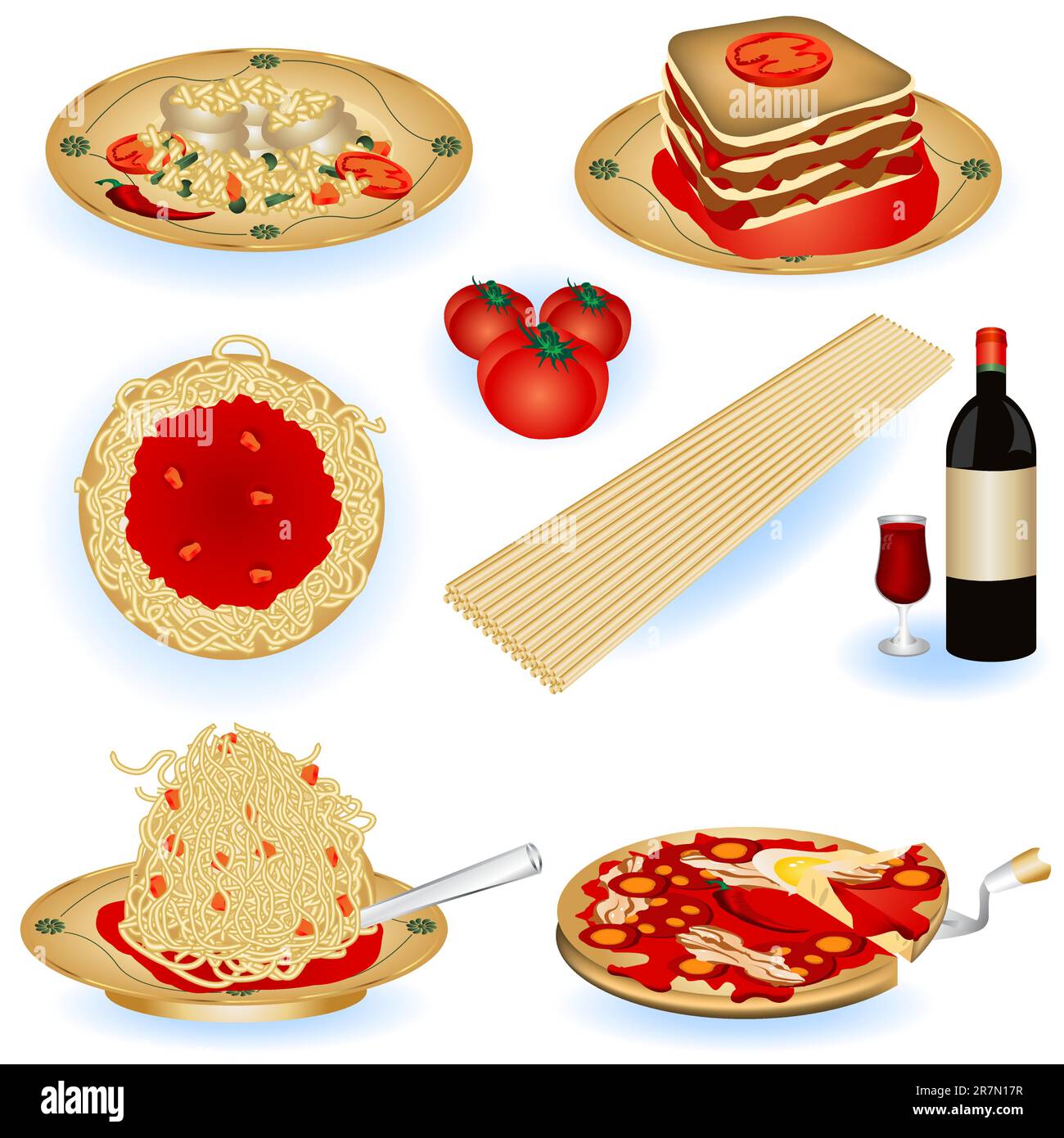Une collection d'illustrations de couleurs alimentaires italiennes. Illustration de Vecteur