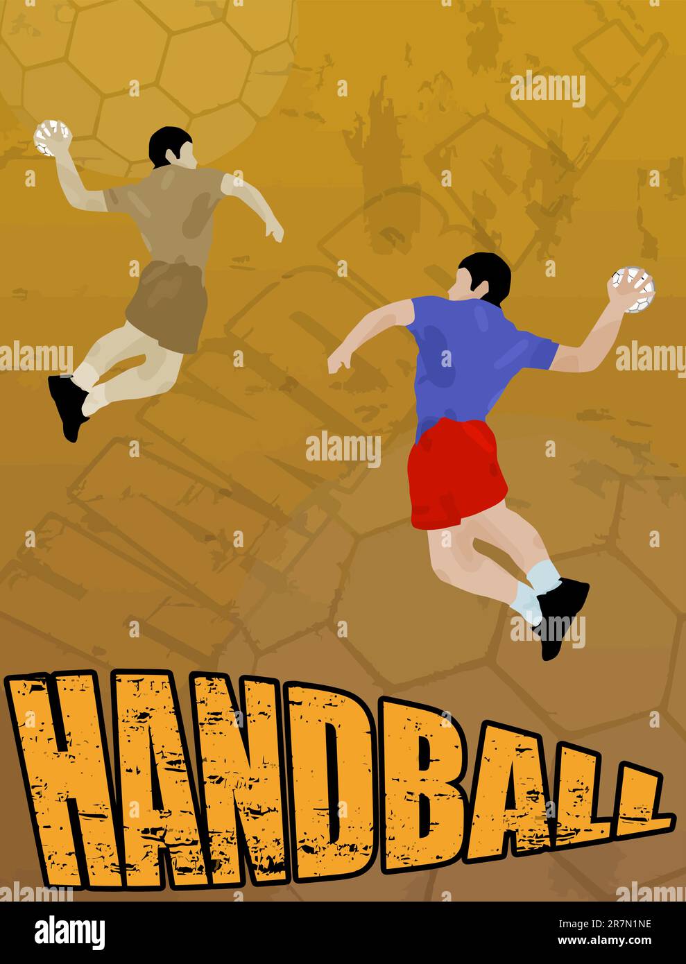 Joueurs d'action, sur fond grunge, illustration vectorielle. Affiche de grunge de handball Illustration de Vecteur
