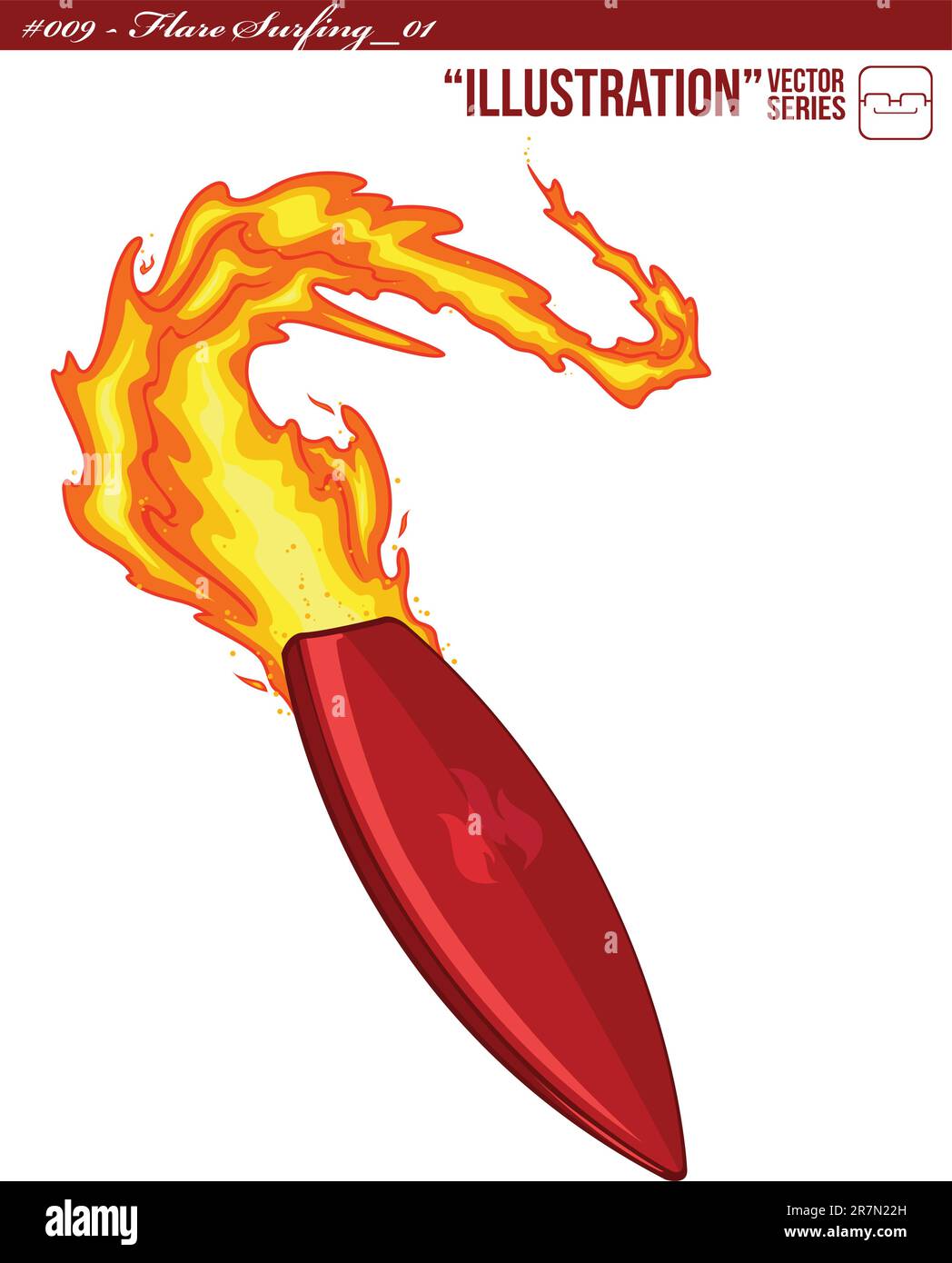 Un vecteur d'un surf qui allume un sentier flamboyant comme une personnification d'un nouveau style dans le monde du surf, le surf FLARE. Disponible en Vect... Illustration de Vecteur