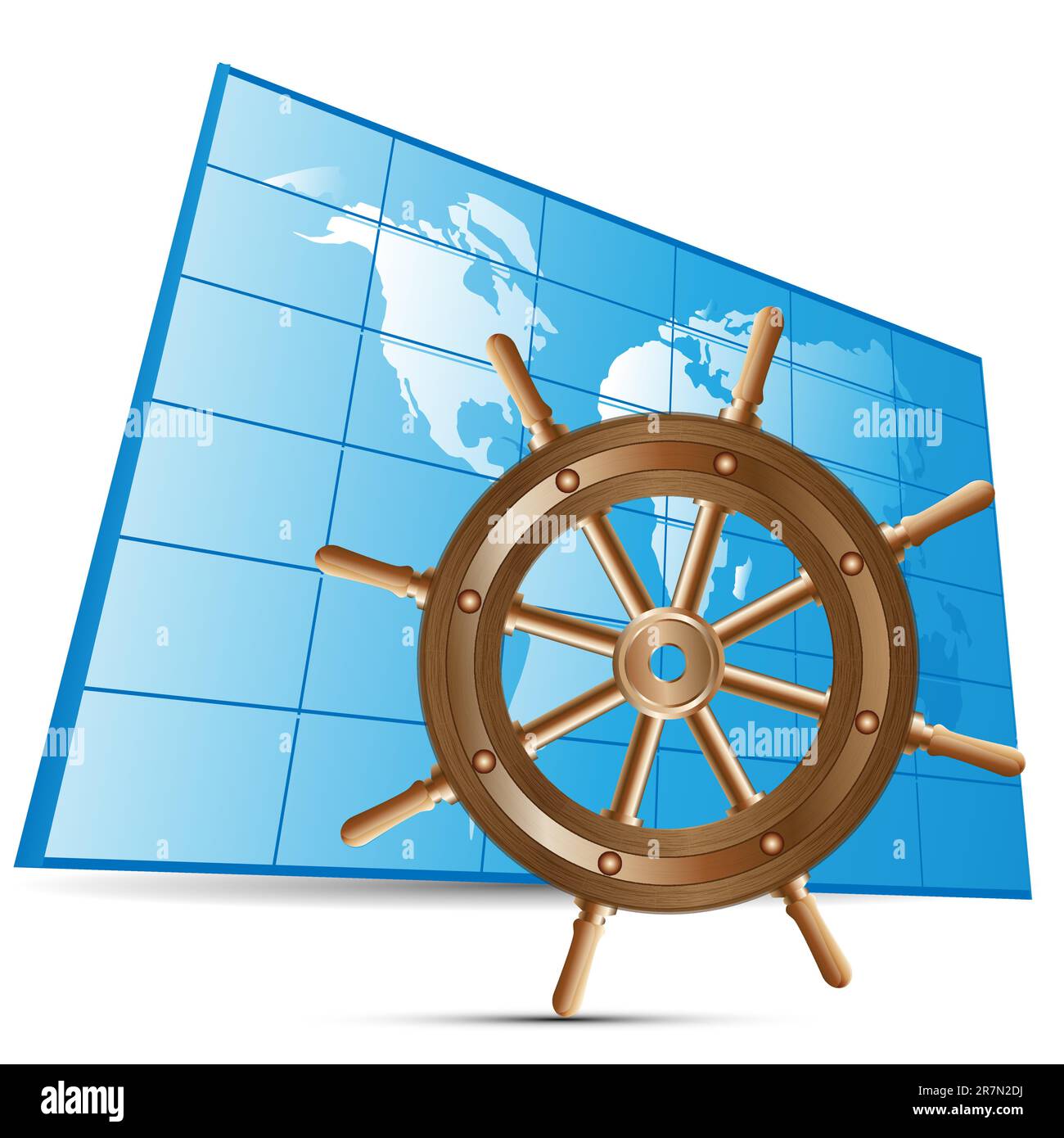 Volant et carte du monde sur un arrière-plan pur Illustration de Vecteur