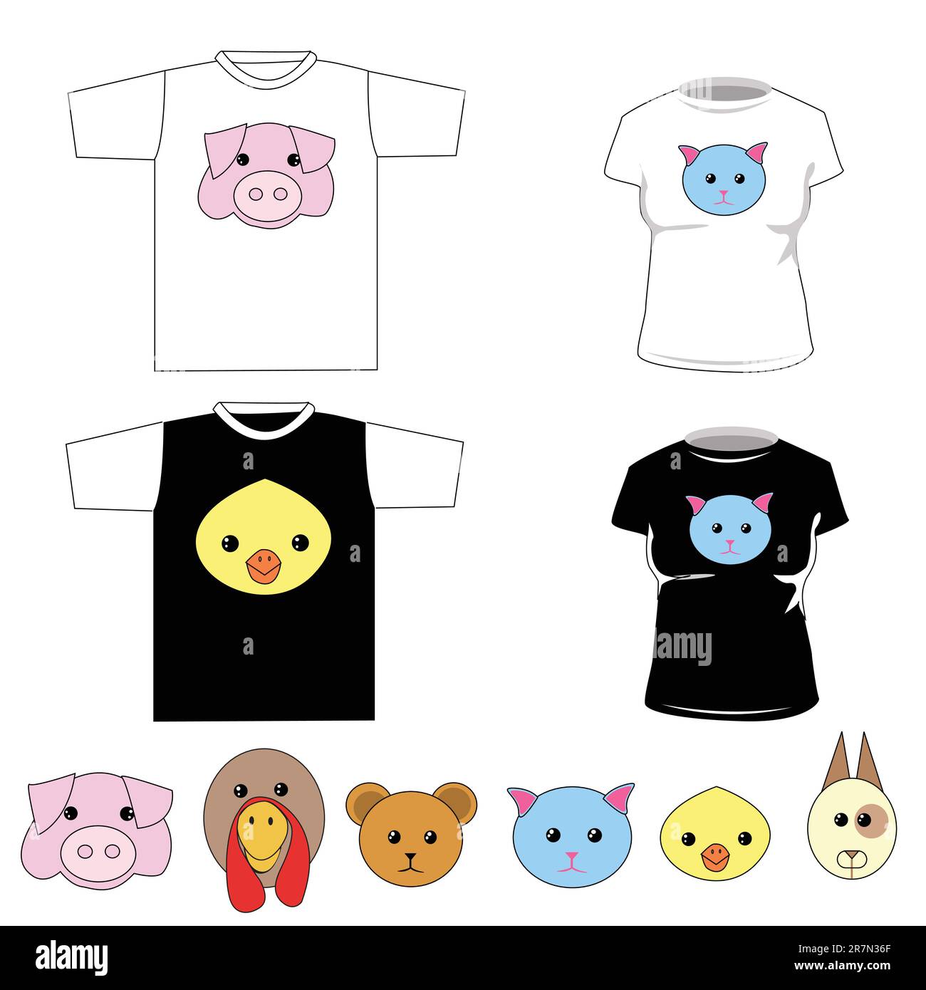 T-shirts avec joli vecteur animaux Illustration de Vecteur