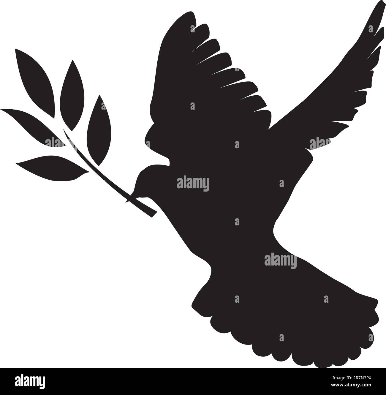 illustration vectorielle d'une silhouette de colombe avec branche d'olive Illustration de Vecteur