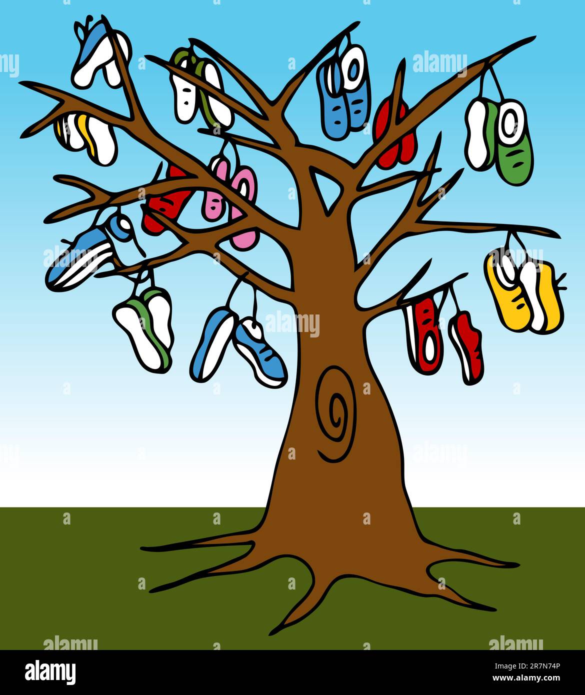 L'image d'un arbre avec beaucoup de chaussures les membres. Illustration de Vecteur