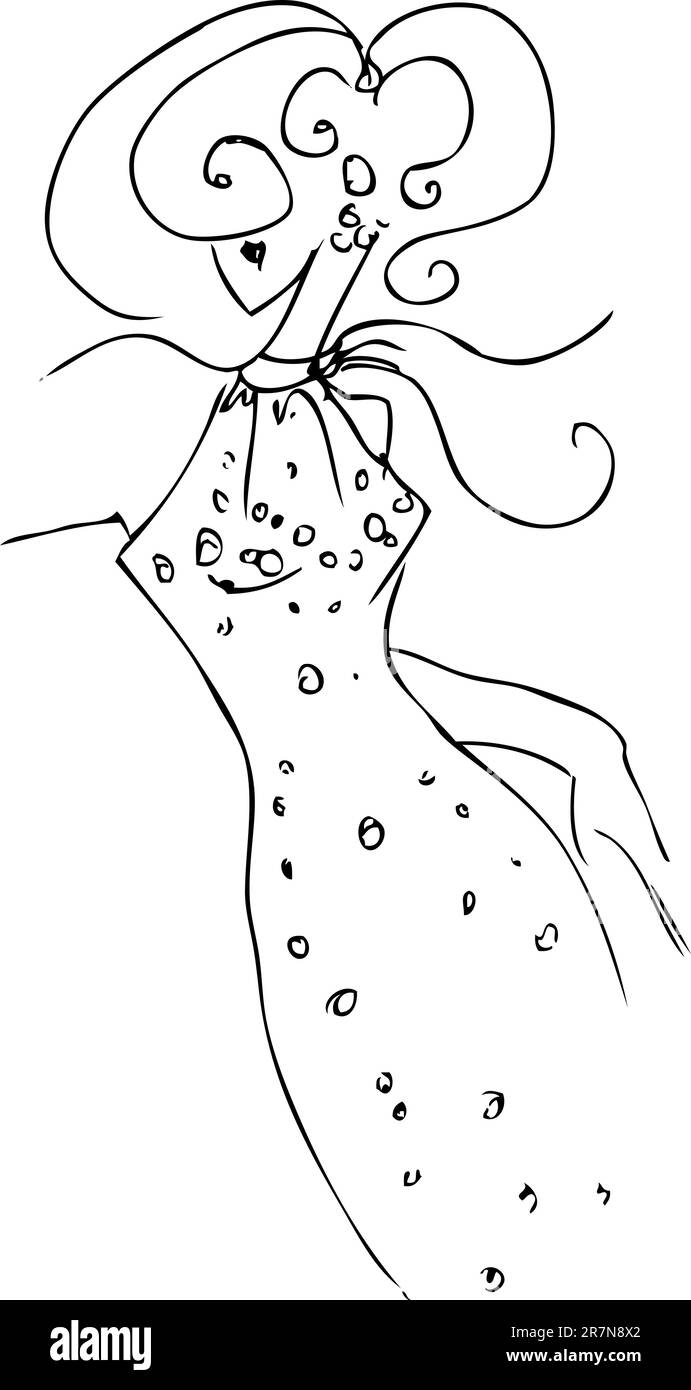 Femme robe de mode blanc et noir Illustration de Vecteur