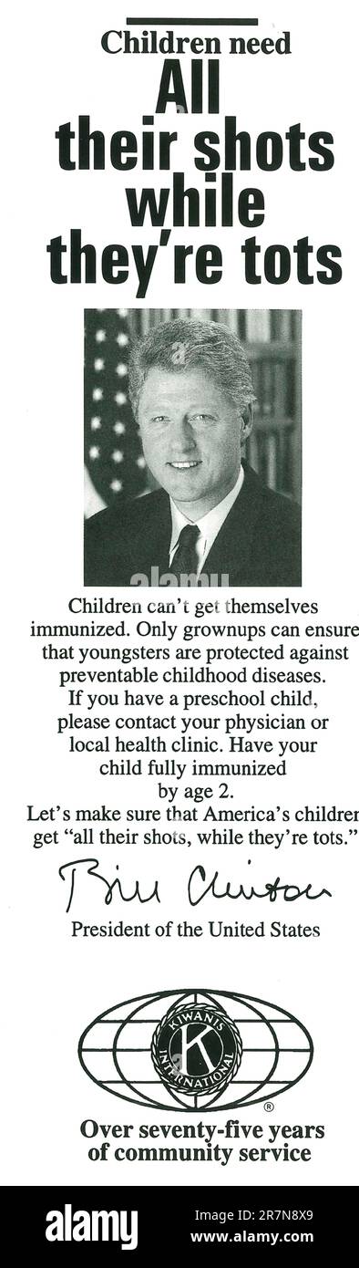 Kiwanis International est un club de service international fondé en 1915 à Detroit, Michigan. Publicité avec Bill Clinton dans un magazine 1993 Banque D'Images
