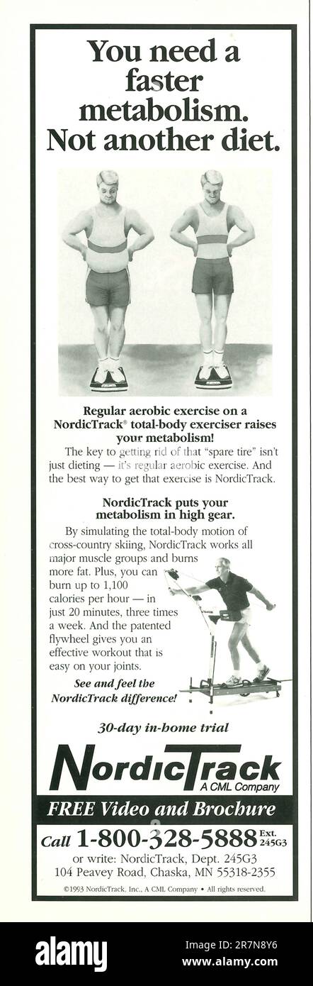 Publicité de NordicTrack pour exercices cardio-vasculaires dans un magazine 1993 Banque D'Images