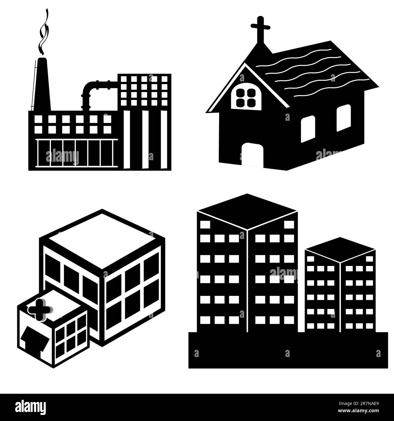 Illustration des différents types de bâtiment sur fond blanc Illustration de Vecteur