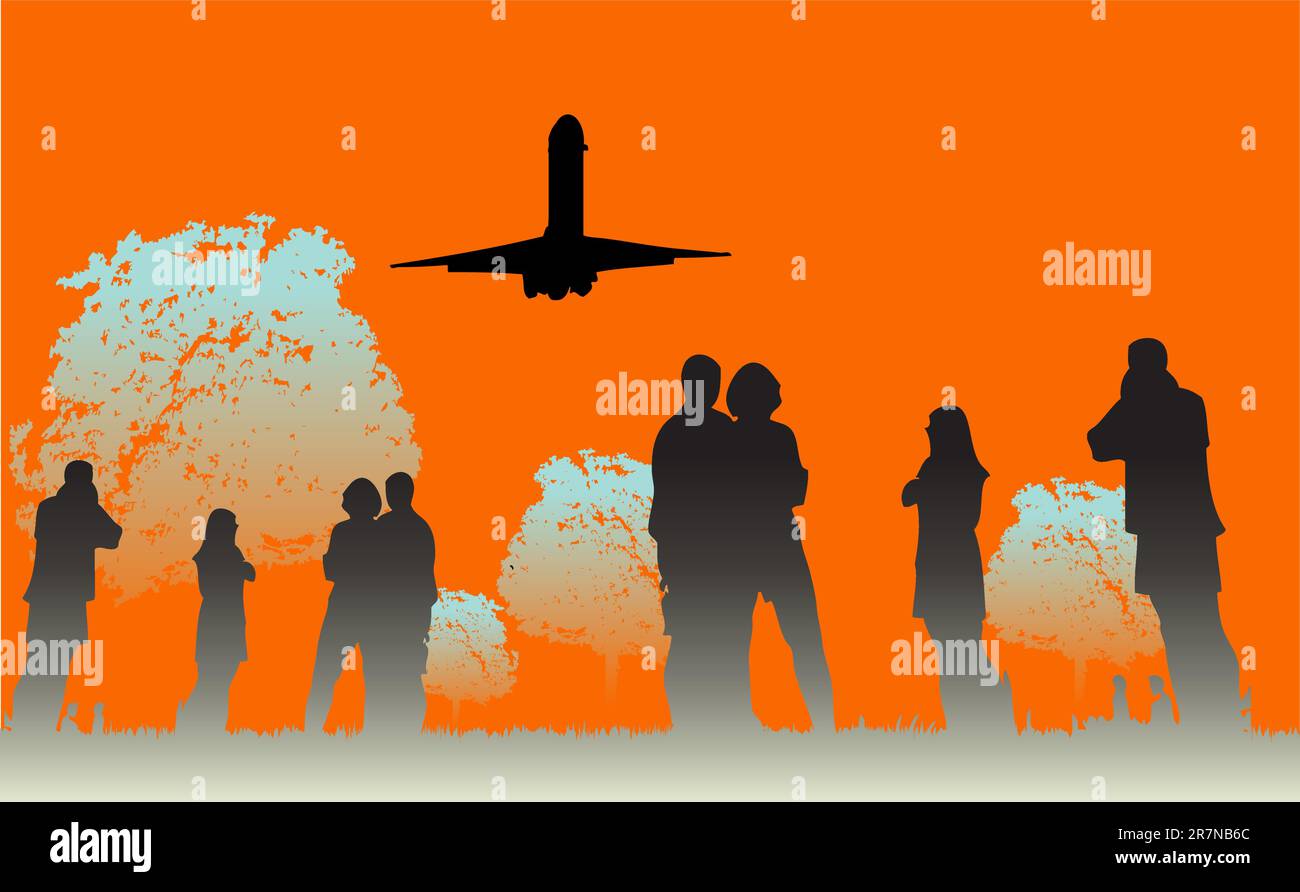 Groupe de personnes silhouette nature arbre airbus Illustration de Vecteur