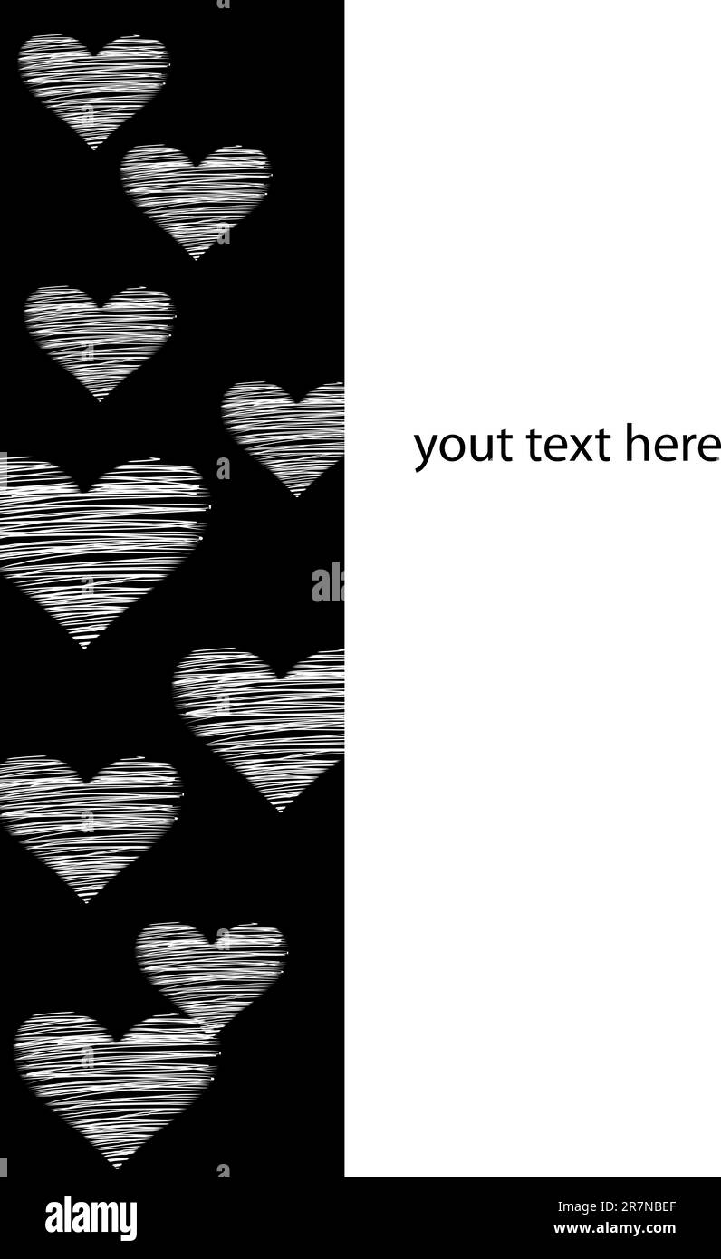 beaucoup de coeur blanc dessiné sur la moitié noire Illustration de Vecteur
