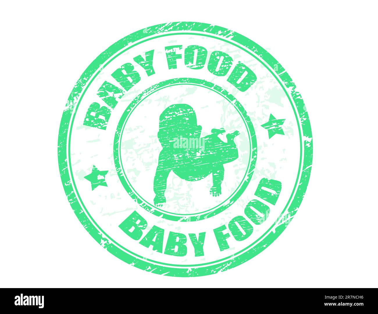 Tampon en caoutchouc vert avec la forme du bébé et le texte « Baby food » écrit à l'intérieur du timbre Illustration de Vecteur