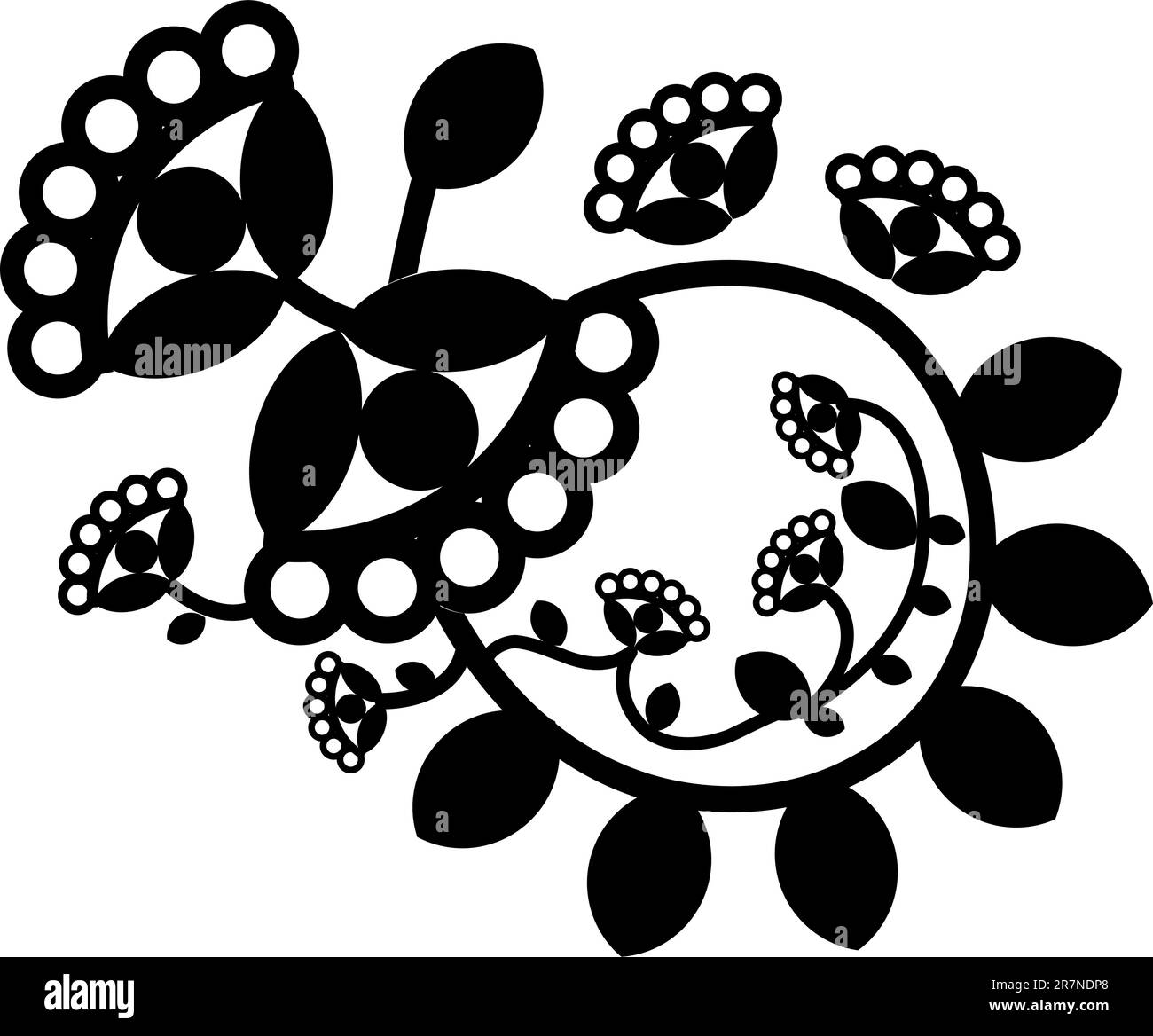 Élément de tatouage de fleur vectoriel, ornement noir et blanc Illustration de Vecteur