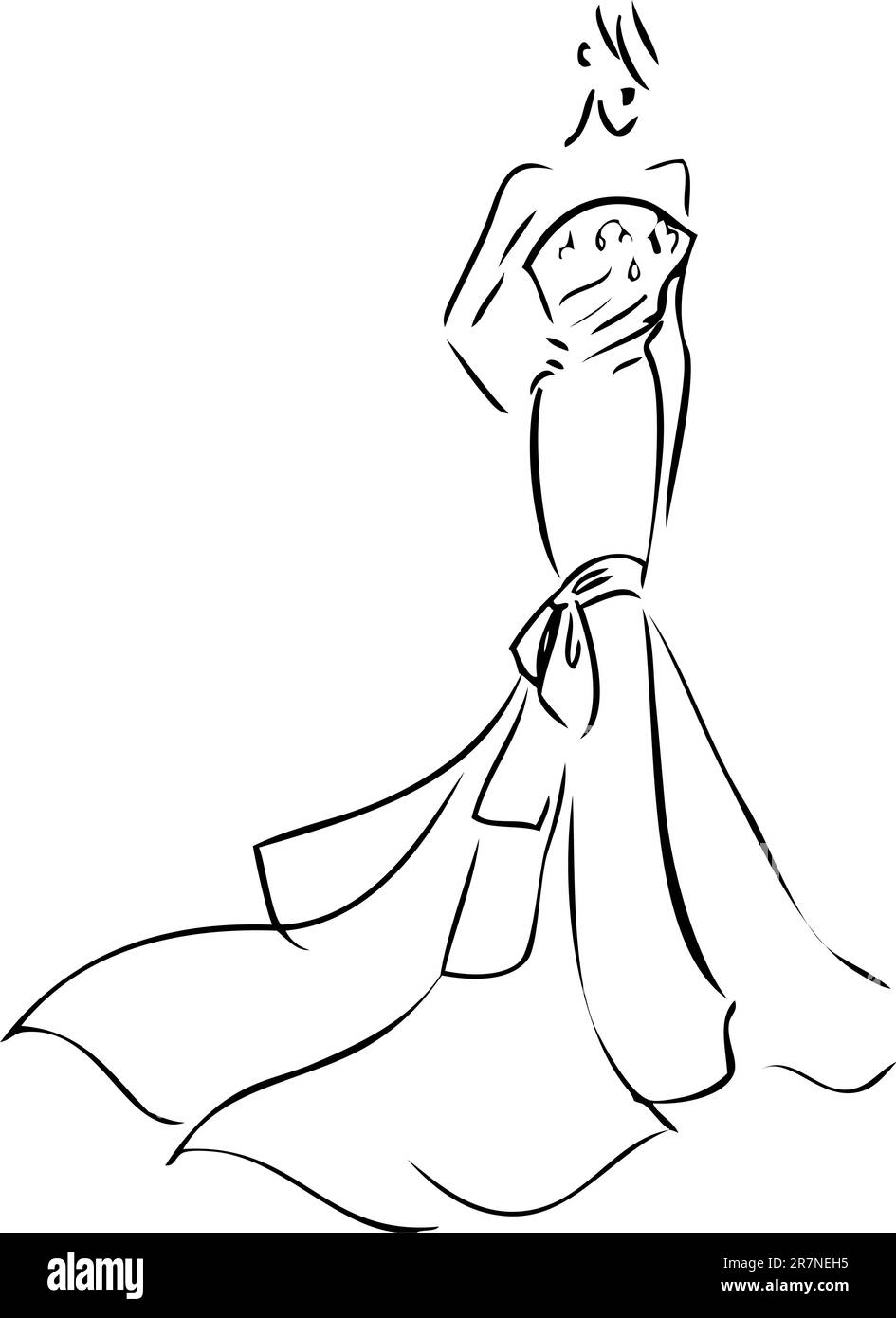 Femme Robe de mariage blanc sur noir Illustration de Vecteur