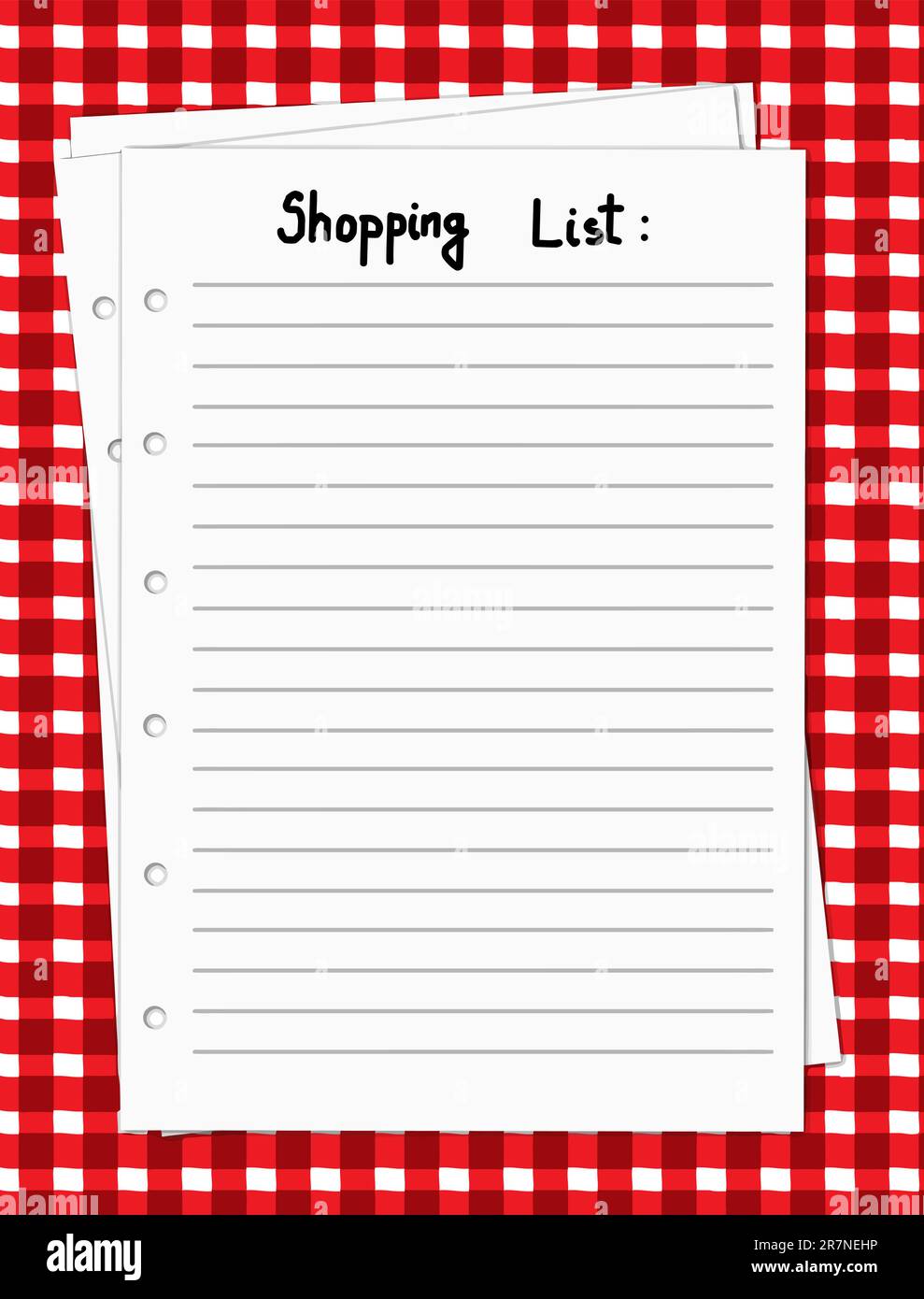 Illustration vectorielle d'une liste d'achats vierge sur une nappe rouge et blanche, illustration vectorielle Illustration de Vecteur