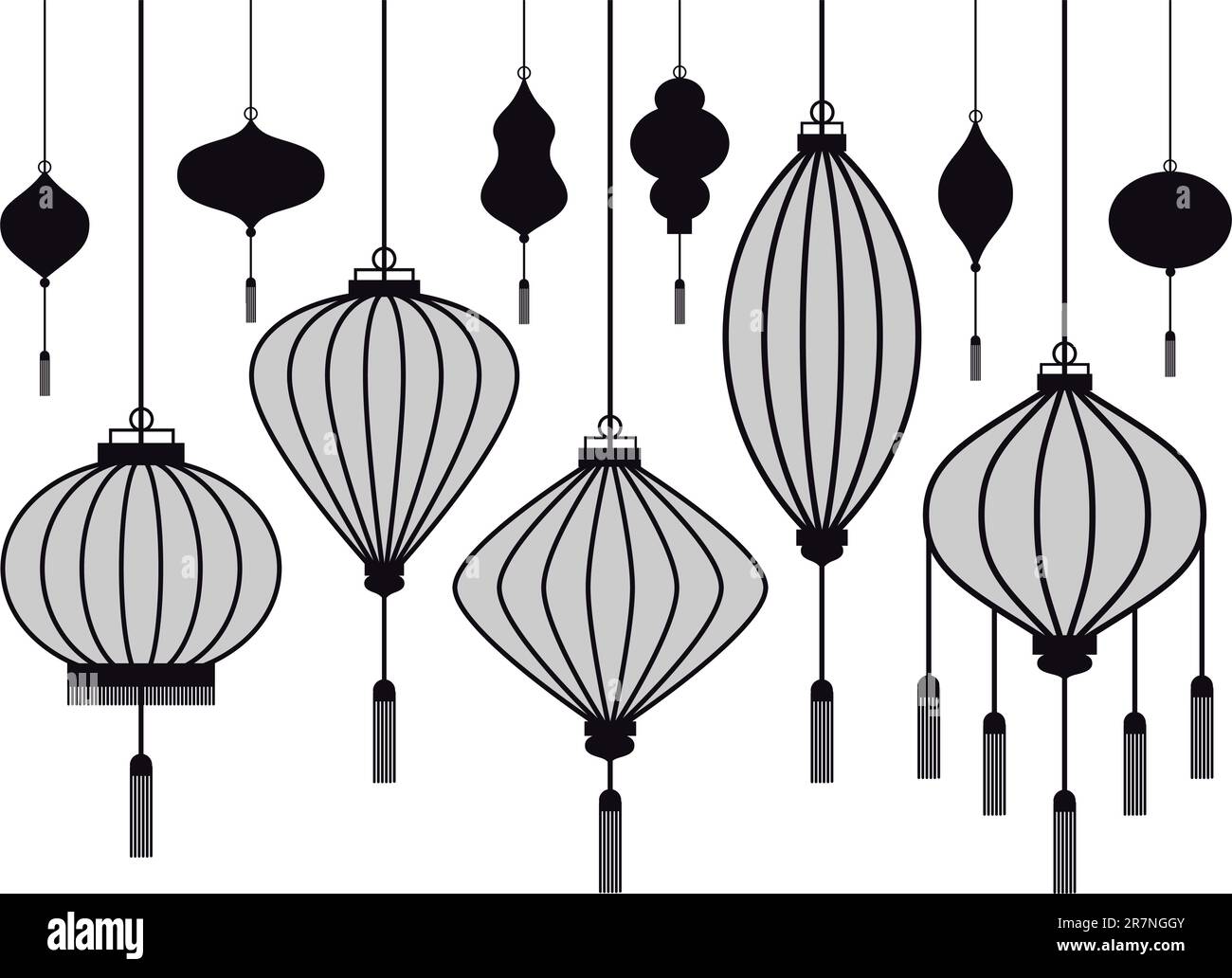 lanterne chinoise, silhouettes vectorielles Illustration de Vecteur