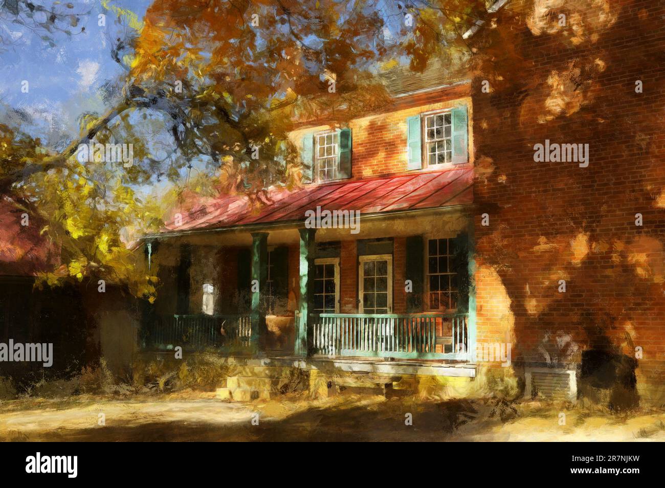 Maison Daniel Arnold. Carriage Hill Metro Park, Huber Heights, Dayton, Ohio, États-Unis. La photographie a été post-traitée avec la technique de peinture numérique d'ordinateur Banque D'Images