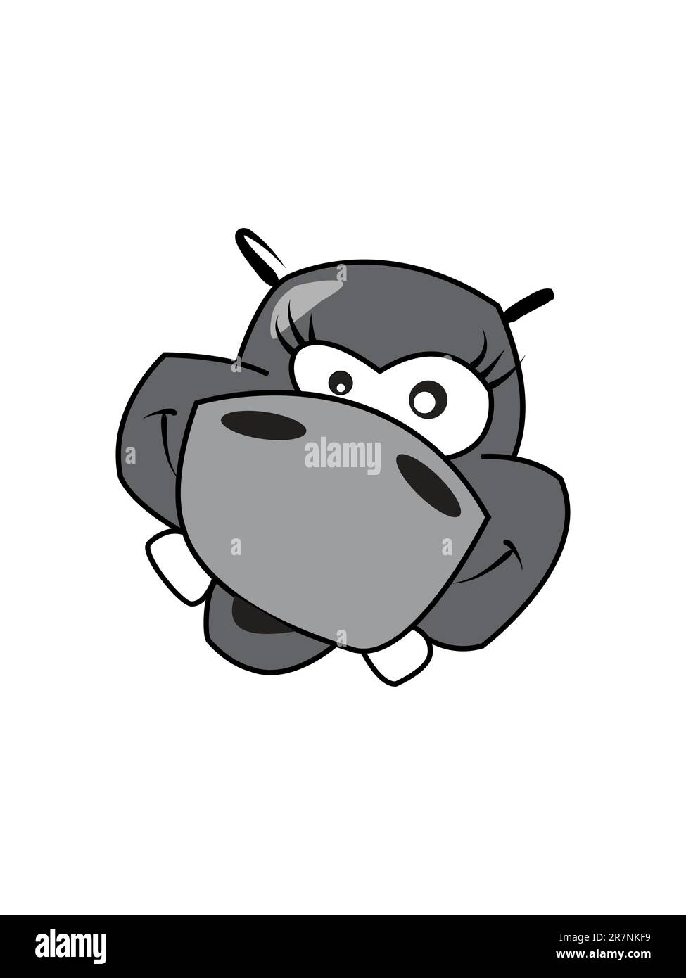 Dessin animé Happy Hippo vectoriel en niveaux de gris Illustration de Vecteur