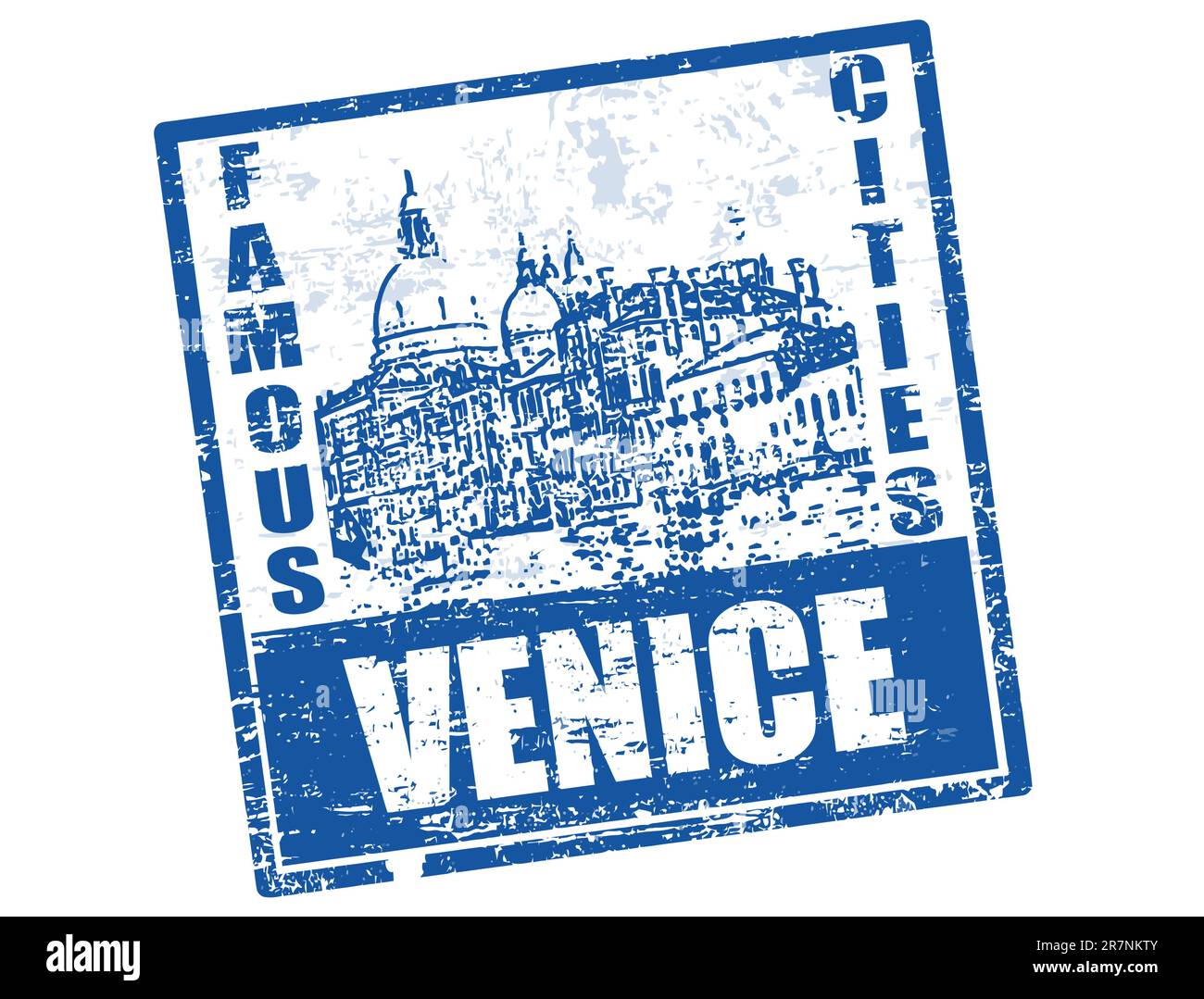 Timbre en caoutchouc bleu avec la forme du grand canal et le mot Venise écrit à l'intérieur Illustration de Vecteur