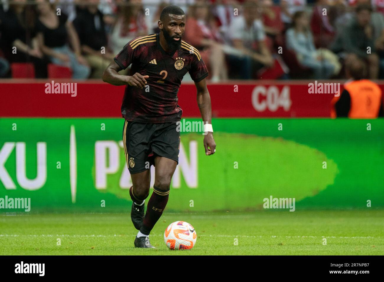 Varsovie, Pologne. 16th juin 2023. Antonio Rudiger d'Allemagne pendant le match international amical entre la Pologne et l'Allemagne au stade national du PGE à Varsovie, Pologne sur 16 juin 2023 (photo par Andrew Surma/ Credit: SIPA USA/Alay Live News Banque D'Images