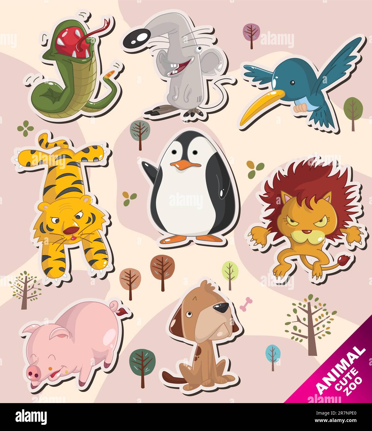 icônes d'animaux de dessin animé Illustration de Vecteur