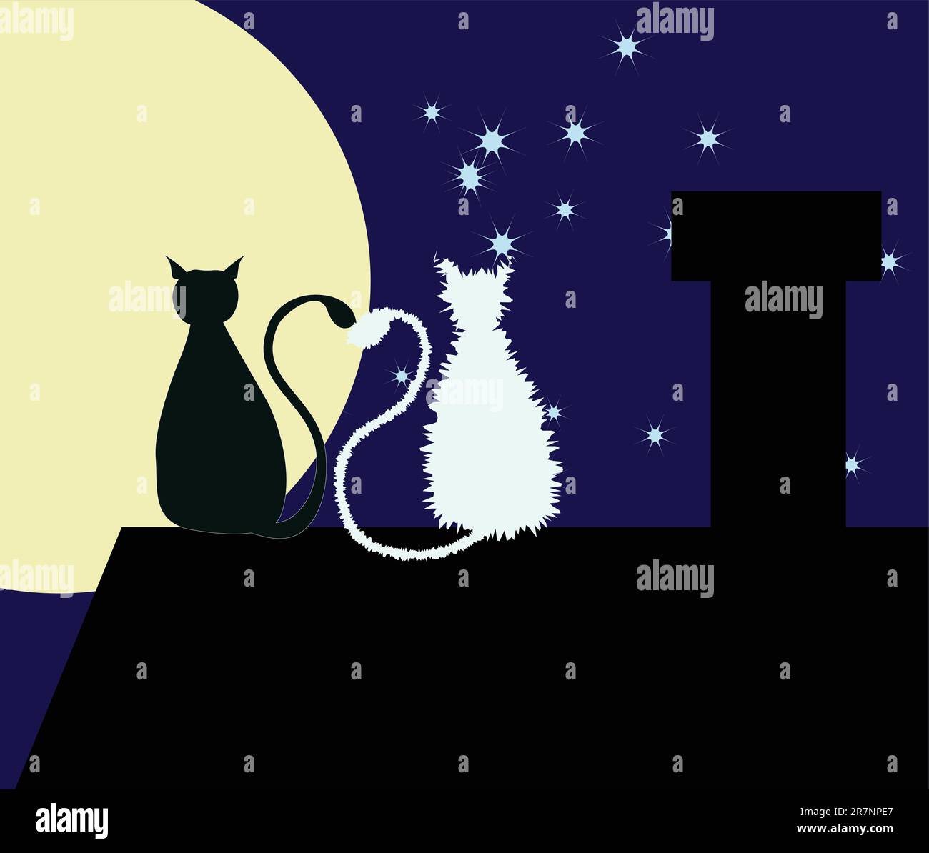 Deux chats sont assis sur le toit avec leurs queues en forme de coeur. Illustration de Vecteur